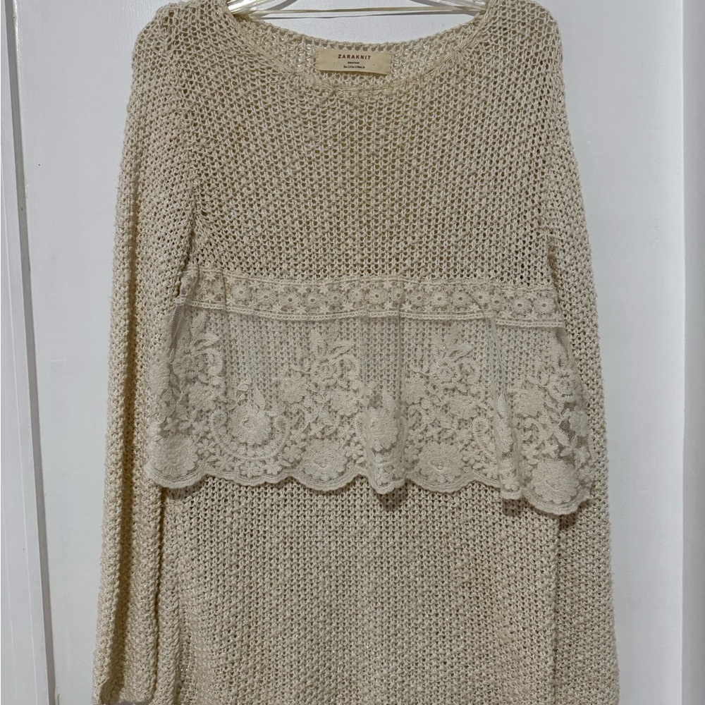 Zara Beige Lace Accent Sweater